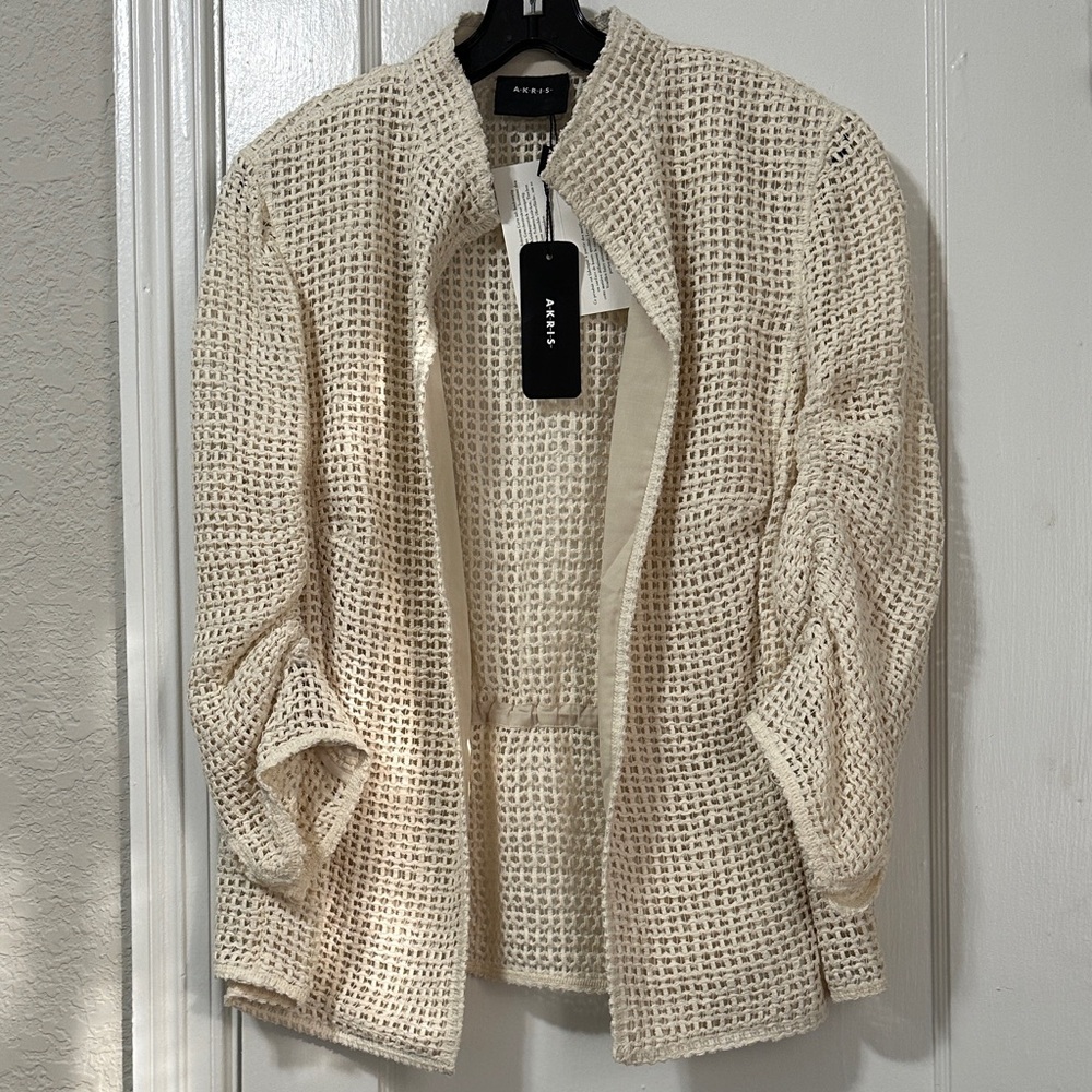 Akris Cream Open-Weave Knit Cardigan